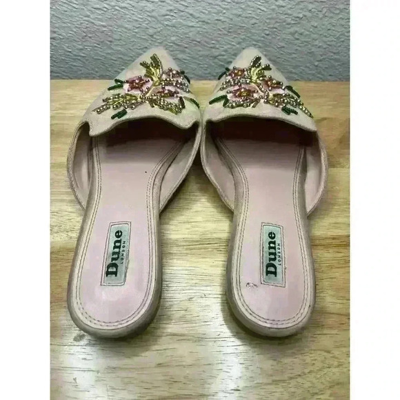 Dune London Blush Pink Mules w/ Beaded Embroidered Floral Detail Size 6.5 Flats - Picture 7 of 10